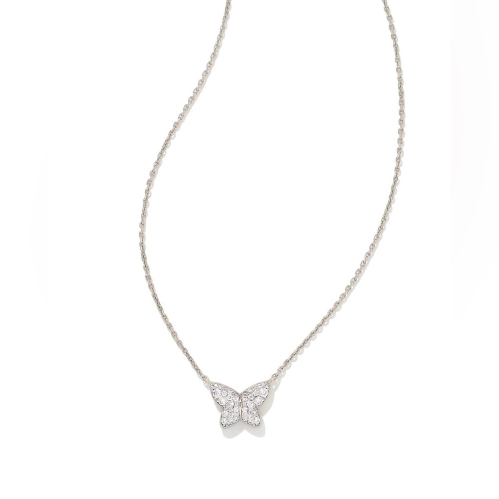 Kendra Scott Lillia Butterfly Silver Pendant Necklace in White CZ